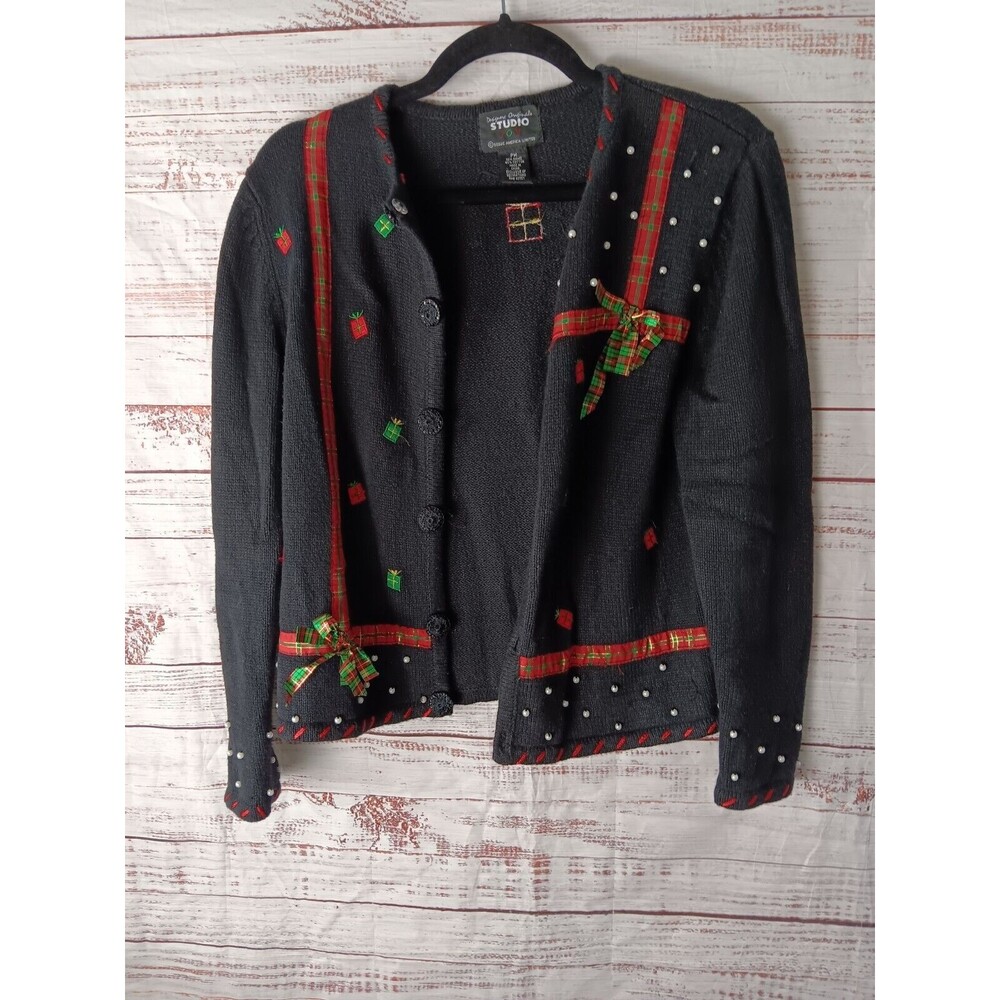 Vintage Designers Originals Studio Joy Red Christmas Sweater Snowmen Petite Med